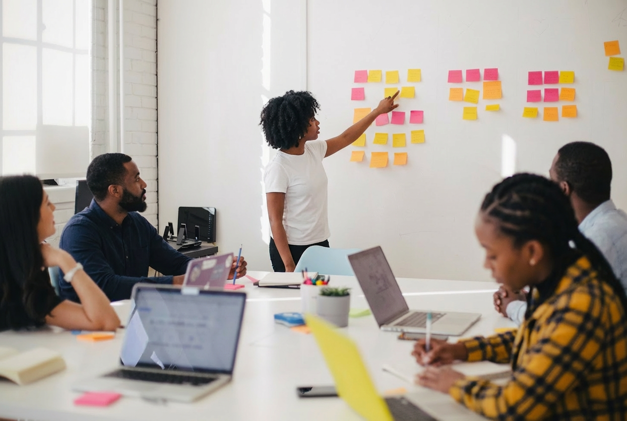 Modern workspace with digital tools and collaboration